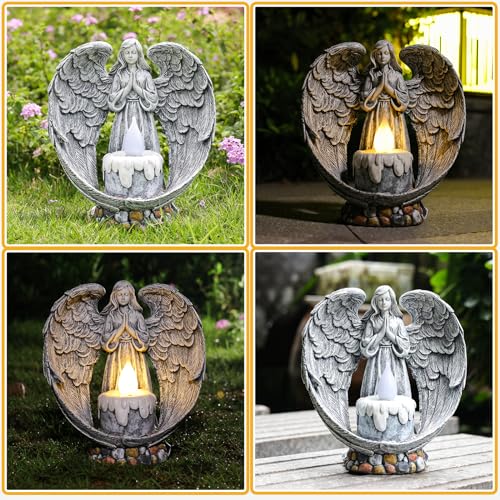 Angel Garden Statues Outdoor Cemetery Decorations for Grave Take The Cross Praying Wings Angel Figurine Cemetery Lights Patio Lawn Yard Porch Decorations 10.24 Inch - style: Praying Wings Angel