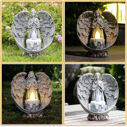 Angel Garden Statues Outdoor Cemetery Decorations for Grave Take The Cross Praying Wings Angel Figurine Cemetery Lights Patio Lawn Yard Porch Decorations 10.24 Inch - style: Praying Wings Angel