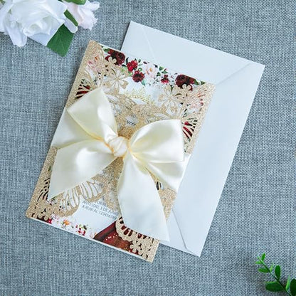 20 PCS Butterfly Quinceanera Invitation, Laser Cut Invitation Cards | 5.12x7.2" light Gold Glitter Butterfly Quinceanera Invitation with Envelopes for XV Anos Bridal Shower Baby Shower Invite - color: Gold Glitter