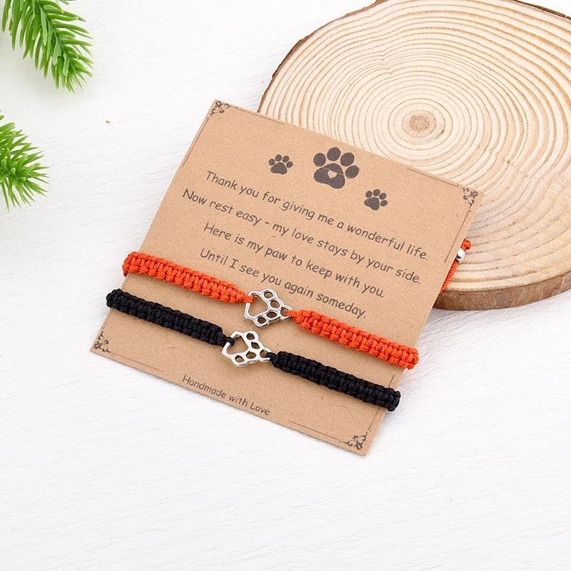 Pet Memorial Gifts for Loss of Dog Cat Paw Print Bracelets for Women Men Pet Sympathy Gift Remembrance Bereavement Gifts Idea - color: Red & Black
