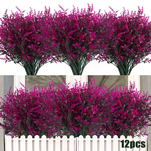 RECUTMS Outdoor Artificial Plant UV Resistant Flower Fake Stems Plants 12Pc - color: Fuchsia, size: 12 Bundles