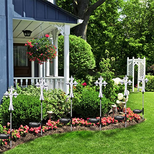 Riakrum 4 Pcs Solar Cross Lights Cemetery Memorial Stake 16 Inch,Cross | Waterproof Outdoor Garden Stake, Grave Decorations Religious Solar Powered, Cemetery Yard Memorial Markers