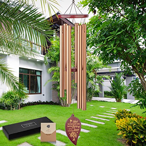 Memorial Wind Chimes Outdoor - 30 Inch 6 Rustproof Aluminum Tubes Wooden Wind Bell Sympathy Romantic Wind Chimes for Outside, Best Gift for Home Decor Garden Patio Outdoor(Golden) - color: Gold,golden