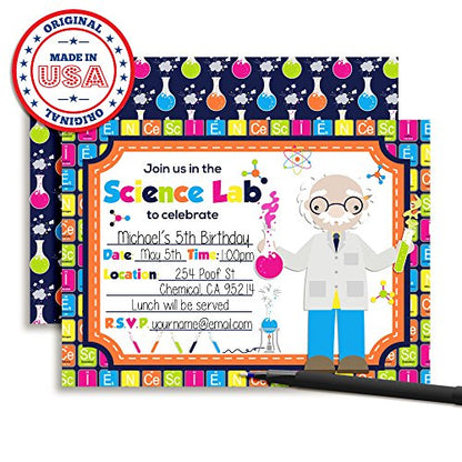 Amanda Creation Science Lab Themed Birthday Party Fill in Invitations set of 20 with envelopes - style: Science Lab
