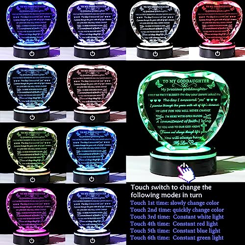 YWHL Goddaughter Gifts from Godmother Unique Heart Crystal Birthday Gifts for Goddaughter with LED Base Best to My Goddaughter Gift for Valentine's Day Mothers Day Christmas from Godparents - color: Goddaughter Gifts+led