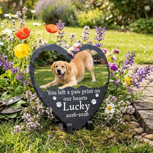 Dog Memorial Stone for Loss of Pet Cat with Photo Dog Sympathy Gifts - color: Design 13