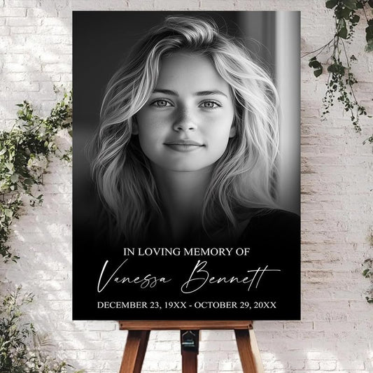 Celebrating the Life Memorial Sign Personalized - Funeral Welcome Sign, Celebration of Life Poster with Picture, Funeral Photo Display Board, In Loving Memory, Forever In Our Hearts Canvas #19 - color: Version #19