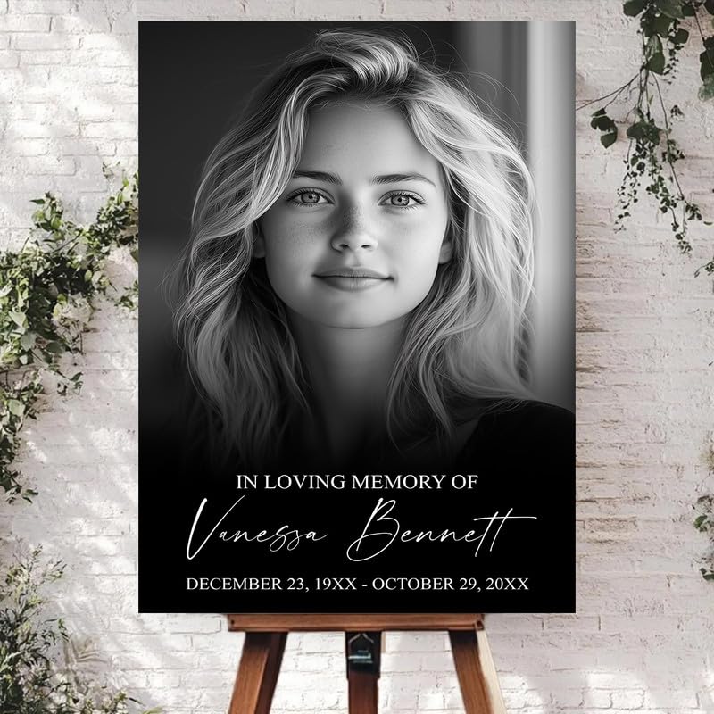 Celebrating the Life Memorial Sign Personalized - Funeral Welcome Sign, Celebration of Life Poster with Picture, Funeral Photo Display Board, In Loving Memory, Forever In Our Hearts Canvas #19 - color: Version #19