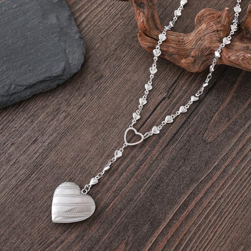 Personalized Heart Locket Necklace for Women Stainless Steel- Heart Necklace - color: silver-A