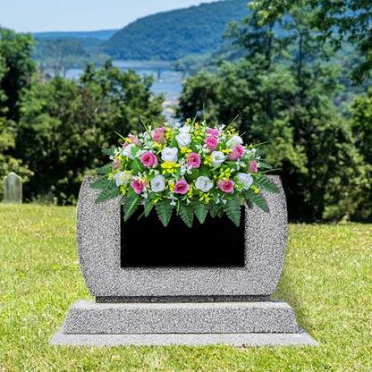 LVXINLI Artificial Cemetery Flowers Saddle-Shaped Tombstone Decorations Non-Fading UV-Resistant（Pink+White Saddle ） - color: Pink+white Saddle