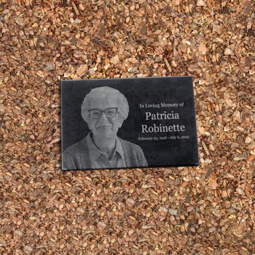 Black Granite Memorial Headstone for Lost Loved Ones, Dogs, Cats, and Family Pets. " Great for Your Garden, Tree Dedication, or in a Cemetery. Includes your personal photo and text. (14 x 9 x 2") | Includes photo and text for lost loved ones, dogs, cats,