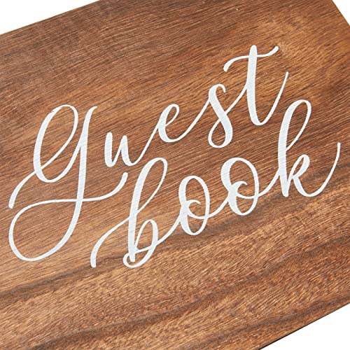 Paper Junkie Rustic Wooden Guest Book for Party - 112 Pages, 11.25 x 8.75 in Brown Wood Cover - Wedding & Baby Shower Guest Book Sign in