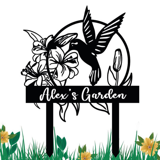 Custom Metal Name Hummingbird Garden Stake, Hummingbird Family Name Sign, Custom Outdoor Yard Decor, Your Own Text Garden Decoration, Mothers Day Gift, Lawn Sign, Floral Decor - color: Garden Sign