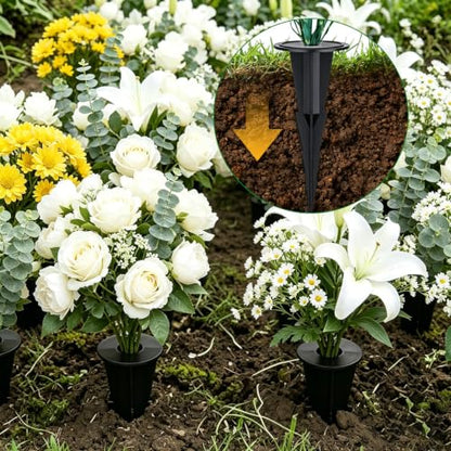 4 Pcs Memorial Artificial Flower Holder, Patio Garden Floral Ground Spikes, Cemetery Flower Container Stakes, Black