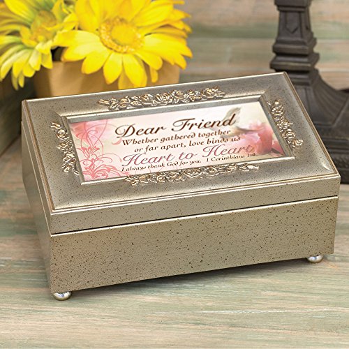 Cottage Garden Dear Friend Love Binds Heart Speckled Silver Petite Rose Jewelry Music Box Plays How Great Thou Art