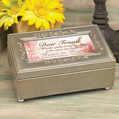 Cottage Garden Dear Friend Love Binds Heart Speckled Silver Petite Rose Jewelry Music Box Plays How Great Thou Art