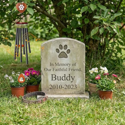 Dog Memorial Wind Chimes - 36'' Pet Memorial Gift with Wooden Base, Pawprint Ornament & Keychain, Sympathy Bereavement Gift for Loss of Pet, Remembrance for Garden Patio