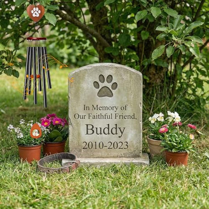Dog Memorial Wind Chimes - 36'' Pet Memorial Gift with Wooden Base, Pawprint Ornament & Keychain, Sympathy Bereavement Gift for Loss of Pet, Remembrance for Garden Patio