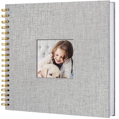 10 x 10 Inch Scrapbook Photo Album, Hardcover Kraft White Pages Arch Window Photo, Memory Book Linen Cover for Photos, Scrapbook Albums for Travel, Wedding Anniversary Christmas Baby 40 Pages, Grey - color: Grey, size: 10 Inch 40 Pages