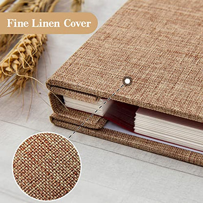 potricher Self Adhesive Photo Album 40 Pages, Linen cover, Khaki | Photo Album Self Adhesive 4x6 5x7 8x10 Pictures, Linen Cover DIY Scrapbook Albums for Family, Wedding, Baby, Anniversary - color: Khaki, size: 11x10.6 Inches 40 Pages