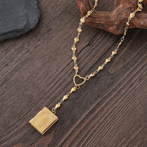 Personalized Heart Locket Necklace for Women Stainless Steel- Heart Necklace - color: Gold-H