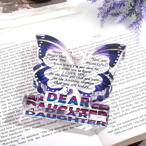 Daughter Birthday Gifts from Mom Dad, Gifts for Daughter, Unique Gifts for Bonus Step Daughter in Law, Inspirational Gifts I Love You Daughter Adult, Butterfly Acrylic Decorative Signs Plaques - style: Daughter