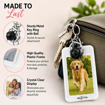 Mini Film Photo Keychain Picture Holder with Bell | Photo Frame Key Chain for Instax Mini Fujifilm Polaroid - color: Blue, size: Set of 2