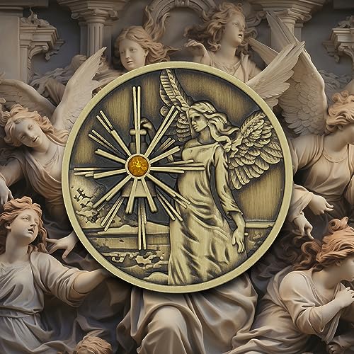 Bronze Guardian Angel Coin Medallion, Pocket Prayer Affirmation Gift Token - color: Bronze