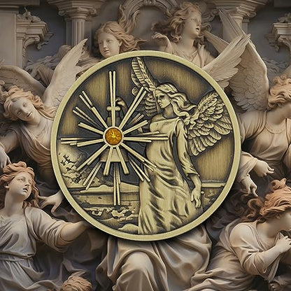 Bronze Guardian Angel Coin Medallion, Pocket Prayer Affirmation Gift Token - color: Bronze