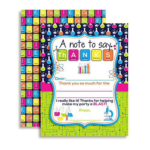 Amanda Creation Science Thank You Cards, 10 Pack 4x5.5 Science Thank You Notes with Envelopes, Kids Lab Experiment Birthday Design - style: Science Party
