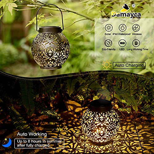 Set of 2 Solar Hanging Lanterns Outdoor for Garden Patio, Black - color: Black