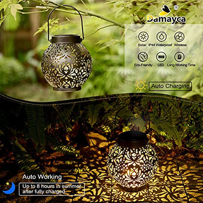 Set of 2 Solar Hanging Lanterns Outdoor for Garden Patio, Black - color: Black
