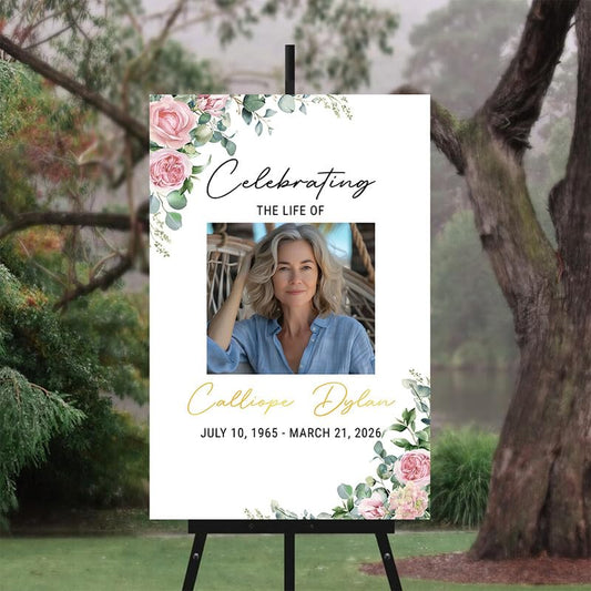 Personalized Funeral Welcome Sign, Custom Memorial Yard Sign, Celebration of Life Decoration, Tribute Poster with Multiple Photos, In Loving Memory Sign for Funeral Service #2 - color: Version #2
