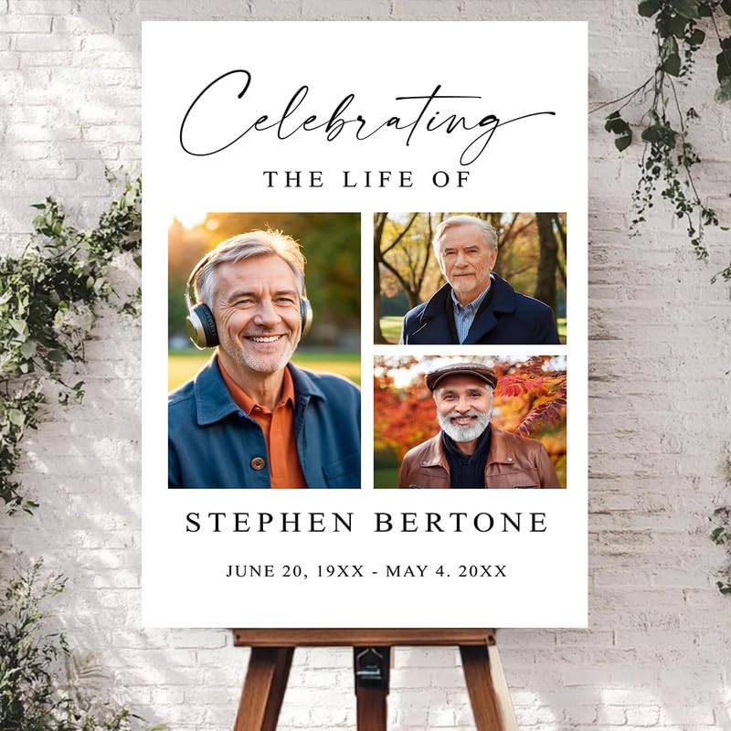 Celebrating the Life Memorial Sign Personalized - Funeral Welcome Sign, Celebration of Life Poster with Picture, Funeral Photo Display Board, In Loving Memory, Forever In Our Hearts Canvas #16 - color: Version #16