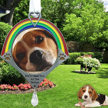 Rainbow Bridge Dog Memorial Ornament with Photo Frame – Pet Remembrance Christmas Ornament – Sympathy Gift for Loss of Dog – Holds Cherished Picture – Gift Bag Included – 4.25" H x 3.25" W - size: 1