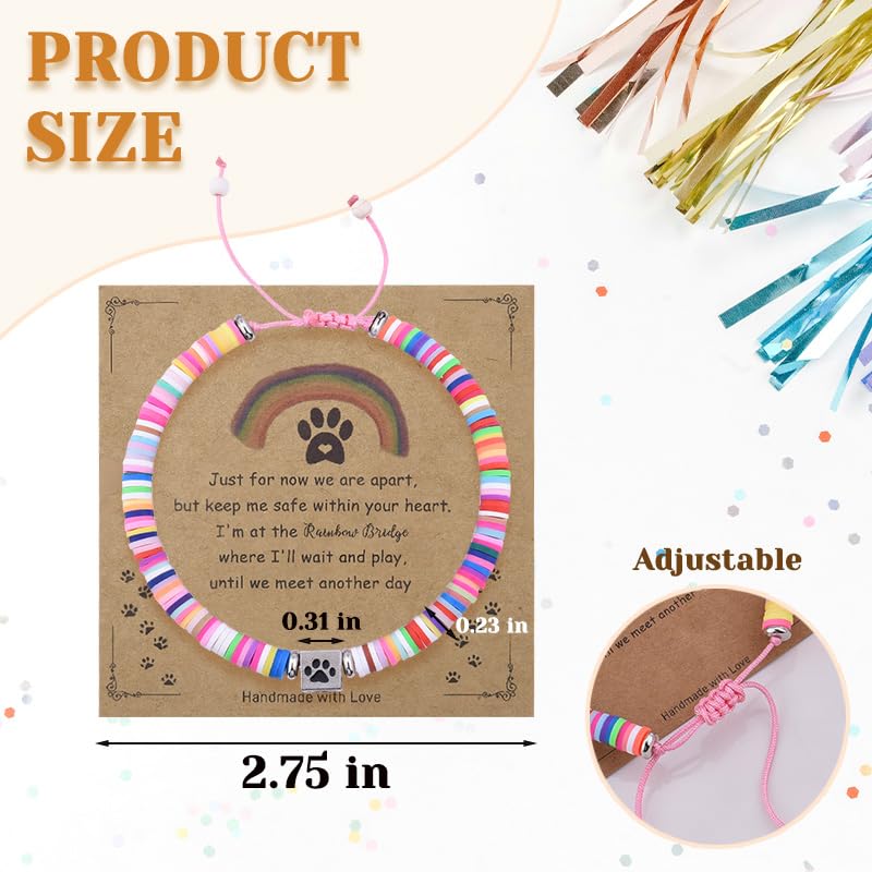 Xiyantiji Memorial Bracelet Gifts for Pet Loss Sympathy Gifts for Loss of Dog Cat Pet Owner Friends Rainbow Bridge Paw Print Bracelet