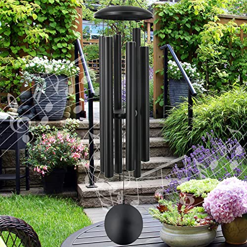 ASTARIN 45 in Memorial Wind Chimes Large with 6 Heavy Tubes - size: 45" Black