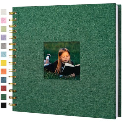 Scrapbook Photo Album Linen Cover, 8 x 8 Inch Hardcover Kraft White Pages Memory Book, for Travel Wedding Guest Book Christmas Baby Shower (20 Sheets/ 40 Pages,Darkgreen) | Green Hardcover Kraft White Pages Memory Book, for Travel Wedding Guest Book Chris
