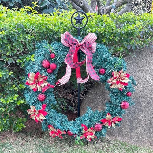 Black Metal Wreath Stake, 35.8" Decoration Stand in Ground Cemetery, Standing Wreath Hanger for Cemetery Grave Graveside Memorial Garden