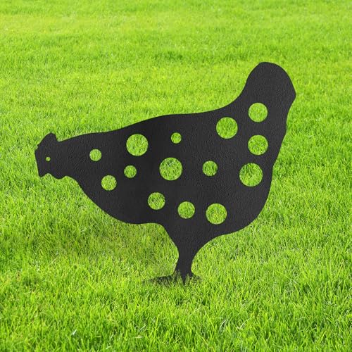 Polka Dot Chicken Metal Garden Stake Decorative, Whimsical Hen Silhouette Statues for Yard Art, Outside, Patio, Outdoor Decor, Garden Decorations, Lawn Ornaments - 12" Black - color: STA15-2408-M15, size: 12" Black