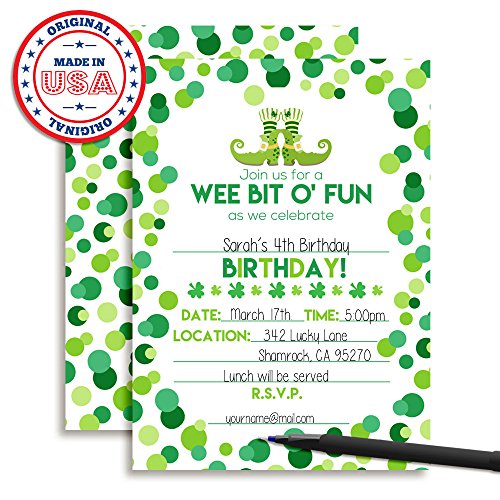 Amanda Creation Wee Bit O' Fun St. Patrick's Day Themed Birthday Party Fill In Invitations set of 20 with envelopes - style: Wee Bit O' Fun