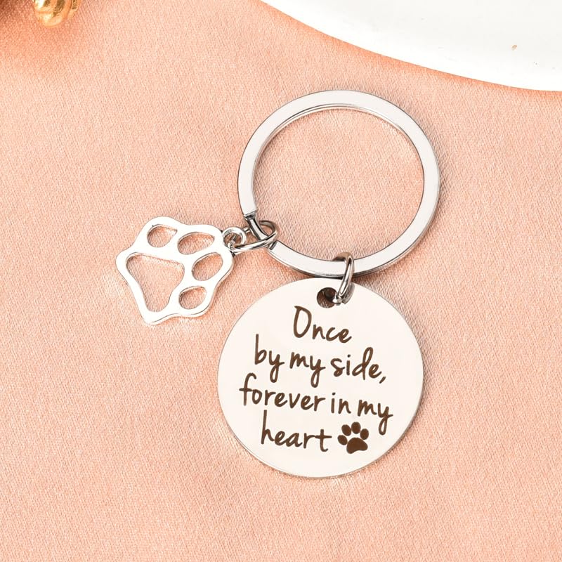 Loss of Pet Sympathy Gift Keychain Dog Cat Memorial Gifts for Friends Daughter Son Pet Remembrance Gifts for Women Men Once By My Side Forever in My Heart Key Ring