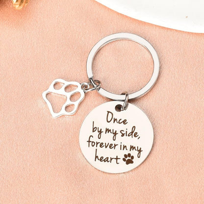 Loss of Pet Sympathy Gift Keychain Dog Cat Memorial Gifts for Friends Daughter Son Pet Remembrance Gifts for Women Men Once By My Side Forever in My Heart Key Ring