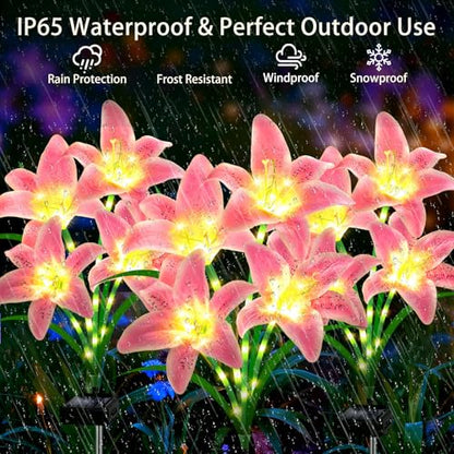Solar Lights Outdoor, Gift For Women Mom Grandma Wife Daughter Friends, 4 Pack 16 Solar Pink Lily Flower Lights, Solar Flower Lights Waterproof, Outside Decor Stake Light for Landscape Yard Patio Lawn - style: Solar Pink Lily