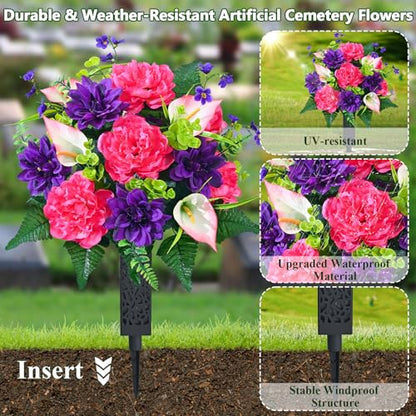 2 Set Artificial Cemetery Flowers for Grave Memorial Flowers for Cemetery