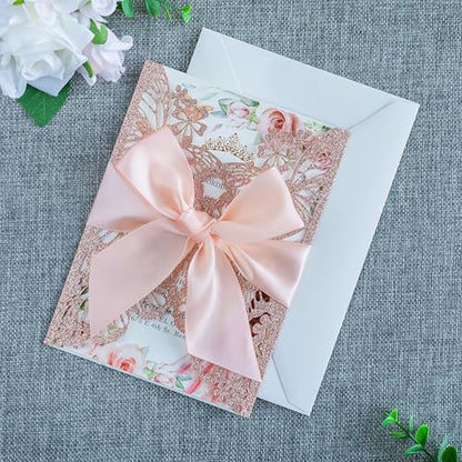 20 PCS 5.12x7.2 Butterfly Personalized Quinceanera Invitation, Customized XV Anos Laser Cut Invitation Cards with Envelopes (Rose Gold Personalized) - color: 20 PCS Rose Gold Personalized
