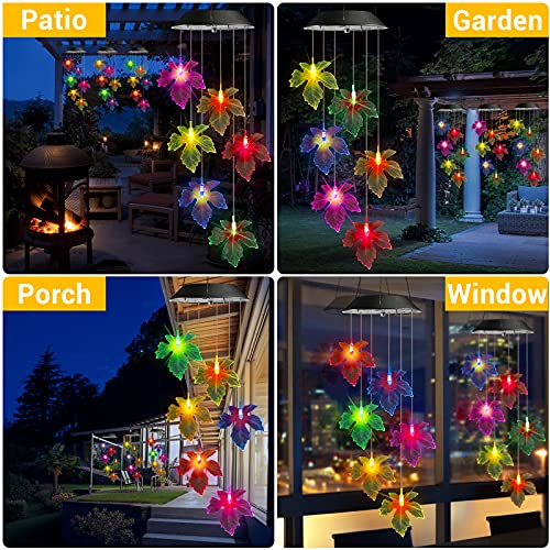 Toodour Solar Wind Chimes, Color Changing Maple Leaf Wind Chime | LED Mobile Wind Chimes, Waterproof Outdoor Wind Chime Lights for Garden, Patio, Party, Window, Thanksgiving - color: Maple Leaf