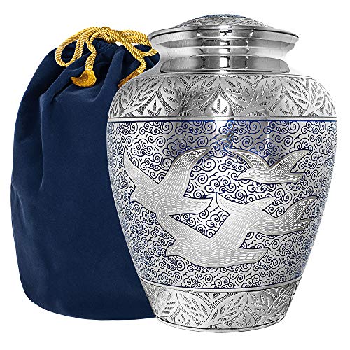 Trupoint Memorials Cremation Urns for Human Ashes, Decorative Burial Urn for Adult Men & Women – Large, Silver Birds - color: Silver, size: Adult