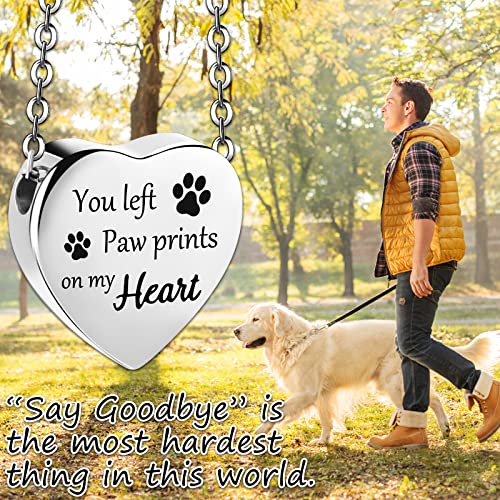 Yinkin 2 Pcs Pet Cremation Jewelry for Ashes Urn Necklace,Classic | Pet Dog Necklace with Paw Print Heart Stainless Steel Pendant Black and Silver Urn Locket with Funnel Kit for Dog Cat Ashes - style: Classic