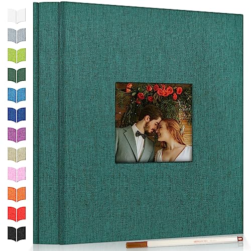 Artfeel Photo Album Self Adhesive Scrapbook Album for 3x5 4x6 5x7 8x10 Pictures,60 Pages Linen Cover with Display Window DIY Photo Book,Ideal Gifts for Family Travel Wedding Baby - color: Dark Green, size: 11.5"x10.5" 60pages